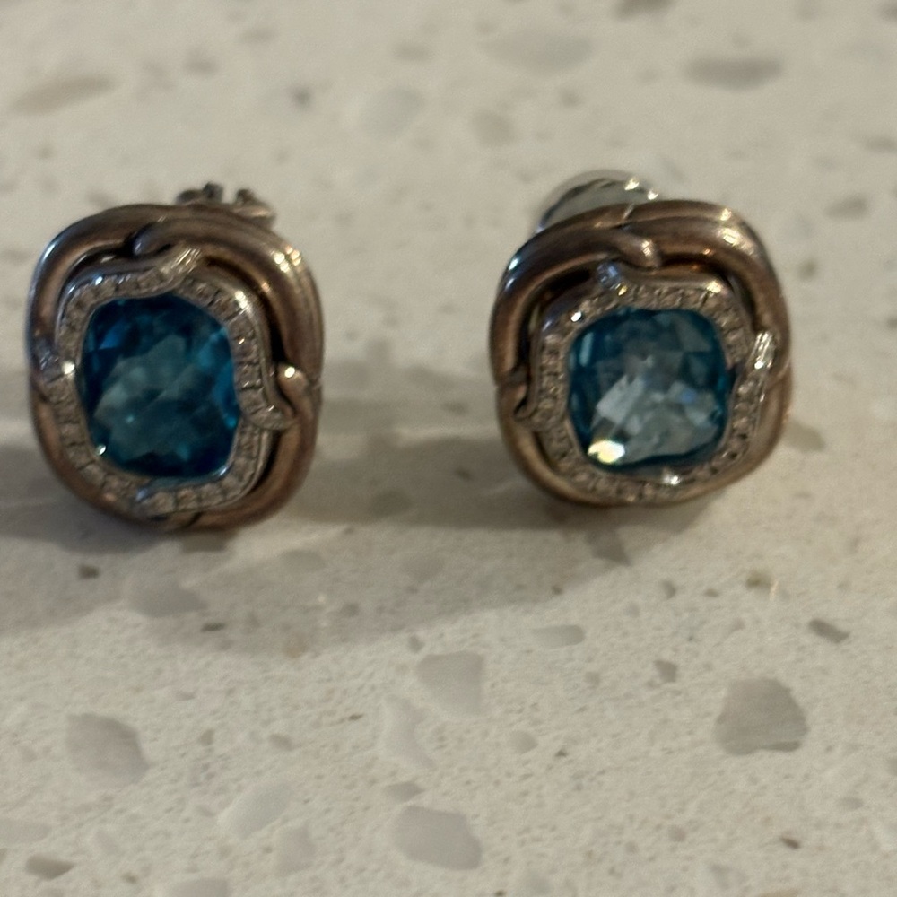 David Yurman Blue Topaz & Diamond Albion Stud Earrings – Sterling Silver
